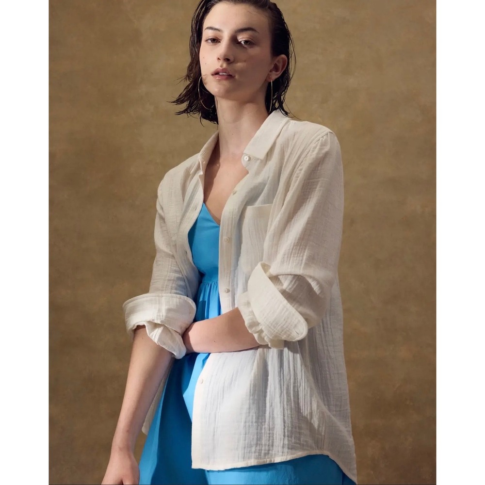 Quince White 100% Cotton Gauze Button Down Shirt Relaxed Fit S